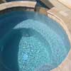 Travertine coping, caribbean blue plaster